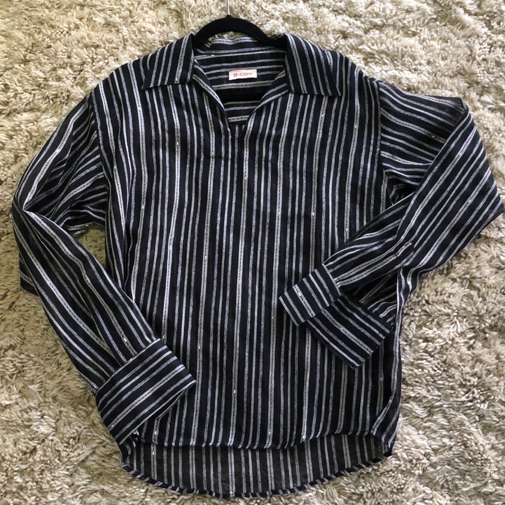Men’s L D-Coy Miami stripe Club see through shirt